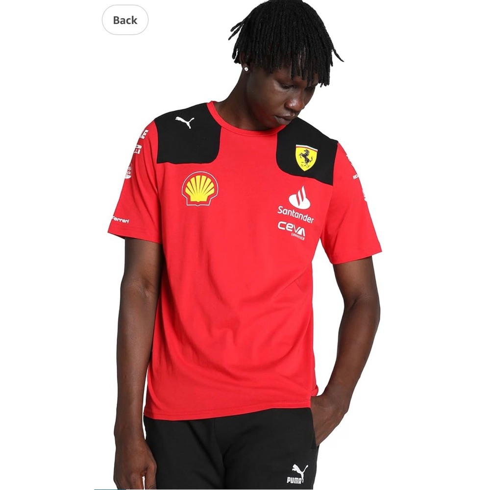 Puma Mens Cotton T-Shirt Ferrari F1 Team Logo XL Red Black Racing Shell Ceva